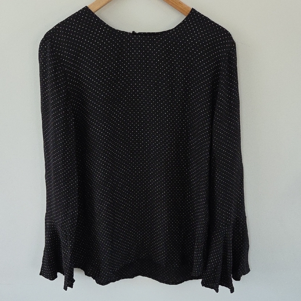 NWT Ann Taylor Black and White Polka Dot Blouse And Bell Sleeves
